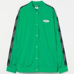 No Fear x H&M Oversized Track Jacket Button Close Striped Sleeve Apple Green szM